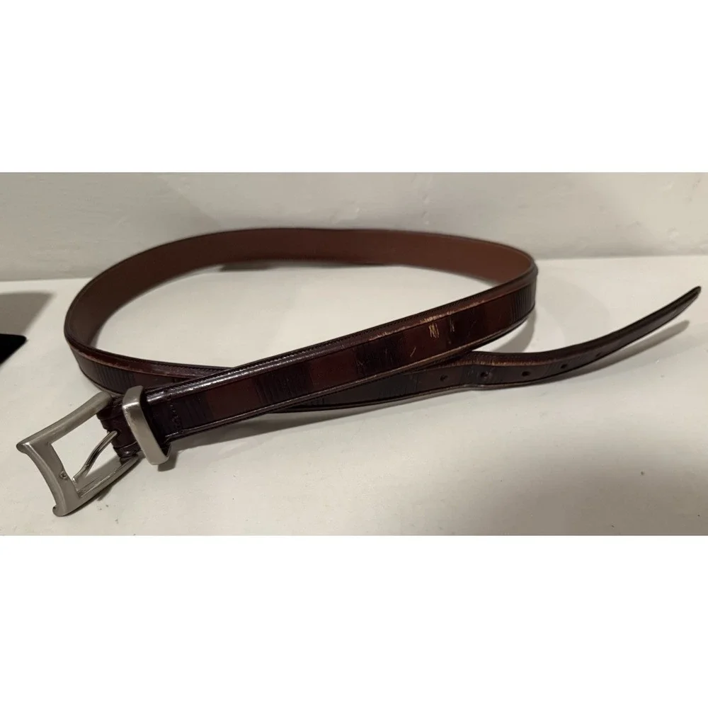 Roundtree & Yorke Leather Belt 36 Full Grain Cowhide Brown Solid Brass